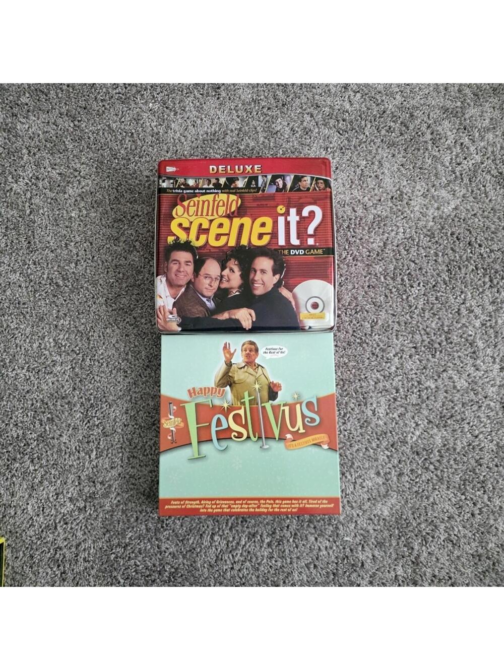 Seinfeld Happy Festivus Board Game + Seinfeld Scene It? Deluxe DVD Game.